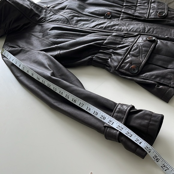 NWOT Danier Brown Leather Jacket Moto 80s Y2K High Collar Cinched Waist - Picture 15 of 17